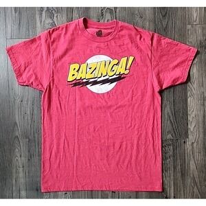 Unisex The Big Bang Theory Warner Bros Bazinga! Crew Neck Red T-Shirt | L